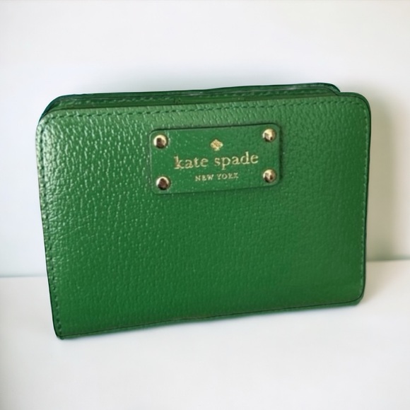 Kate Spade Wellesley Cara Bifold Leather Zip Around Wallet Kelly Green - Picture 8 of 9